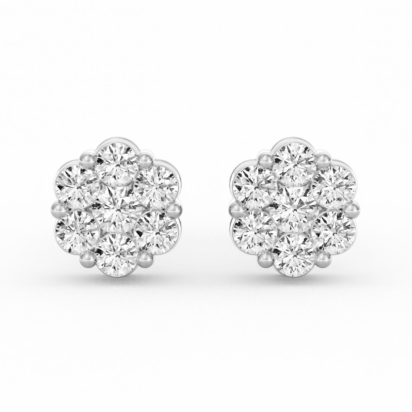 Lab Grown 7-Stone Cluster Flower Earrings 0.884 TCW