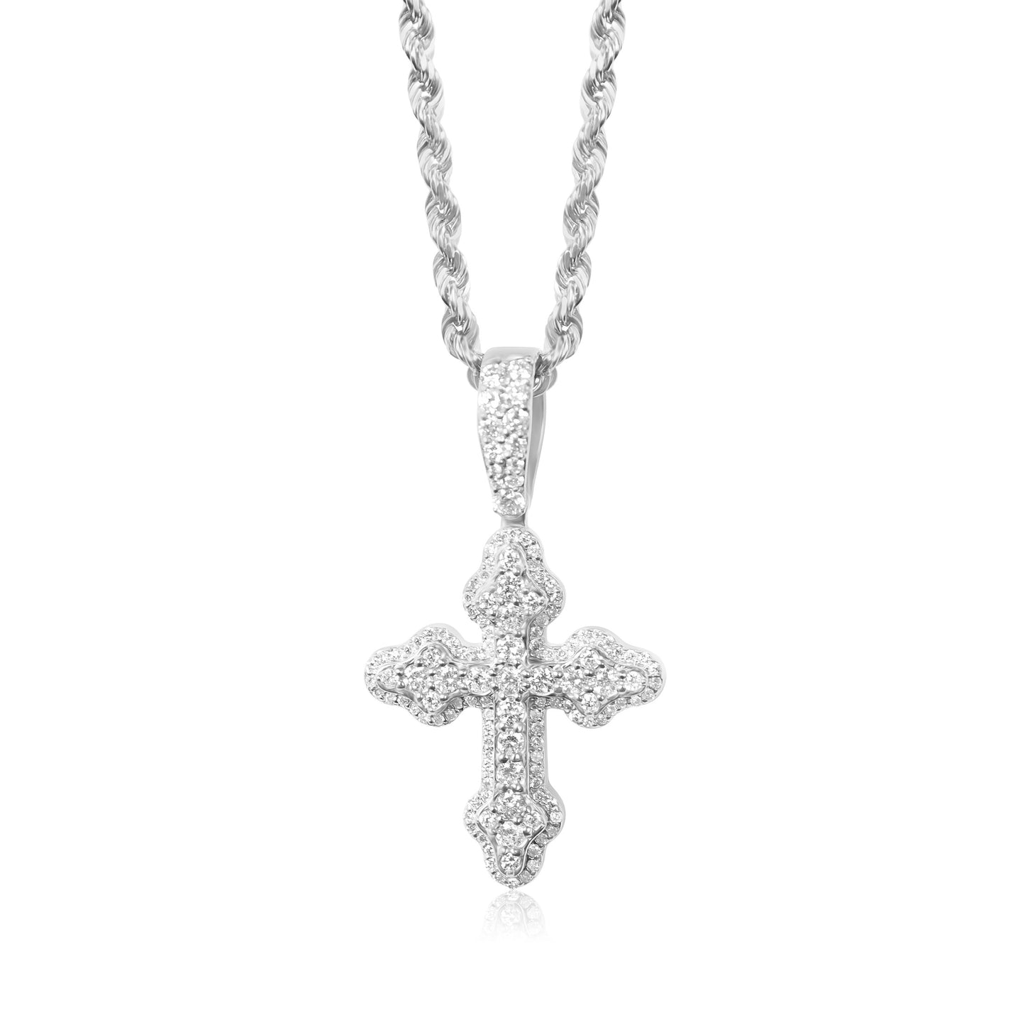 14K Budded Diamond Cross Pendant (31mm Smaller)