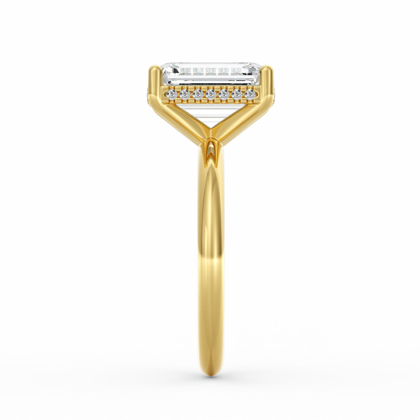 4 Carat Emerald Cut Diamond Engagement Ring, Solitaire Band with Hidden Halo in 14K Yellow Gold