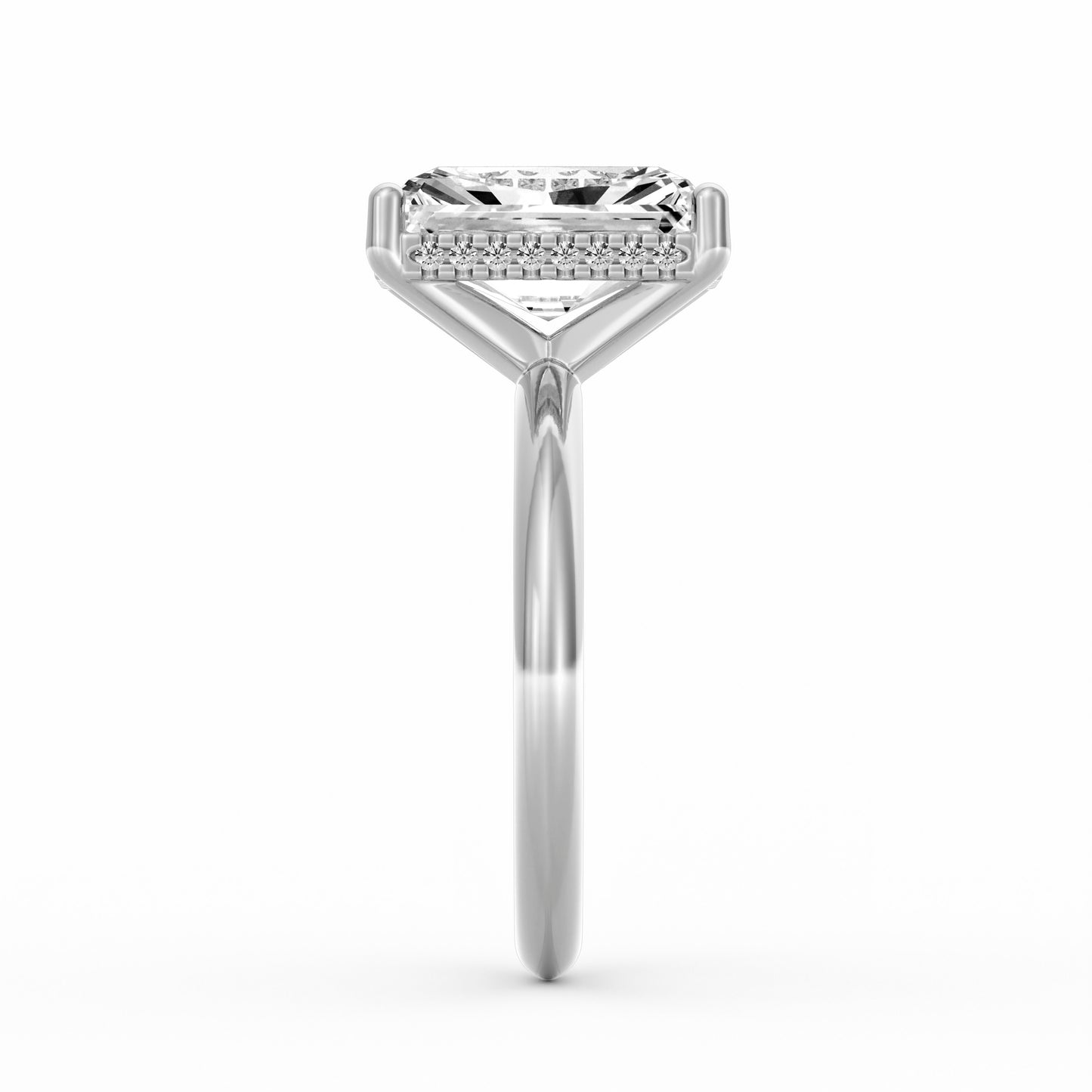 4 Carat Radiant Cut Diamond Engagement Ring, Solitaire Band with Hidden Halo in 14K White Gold