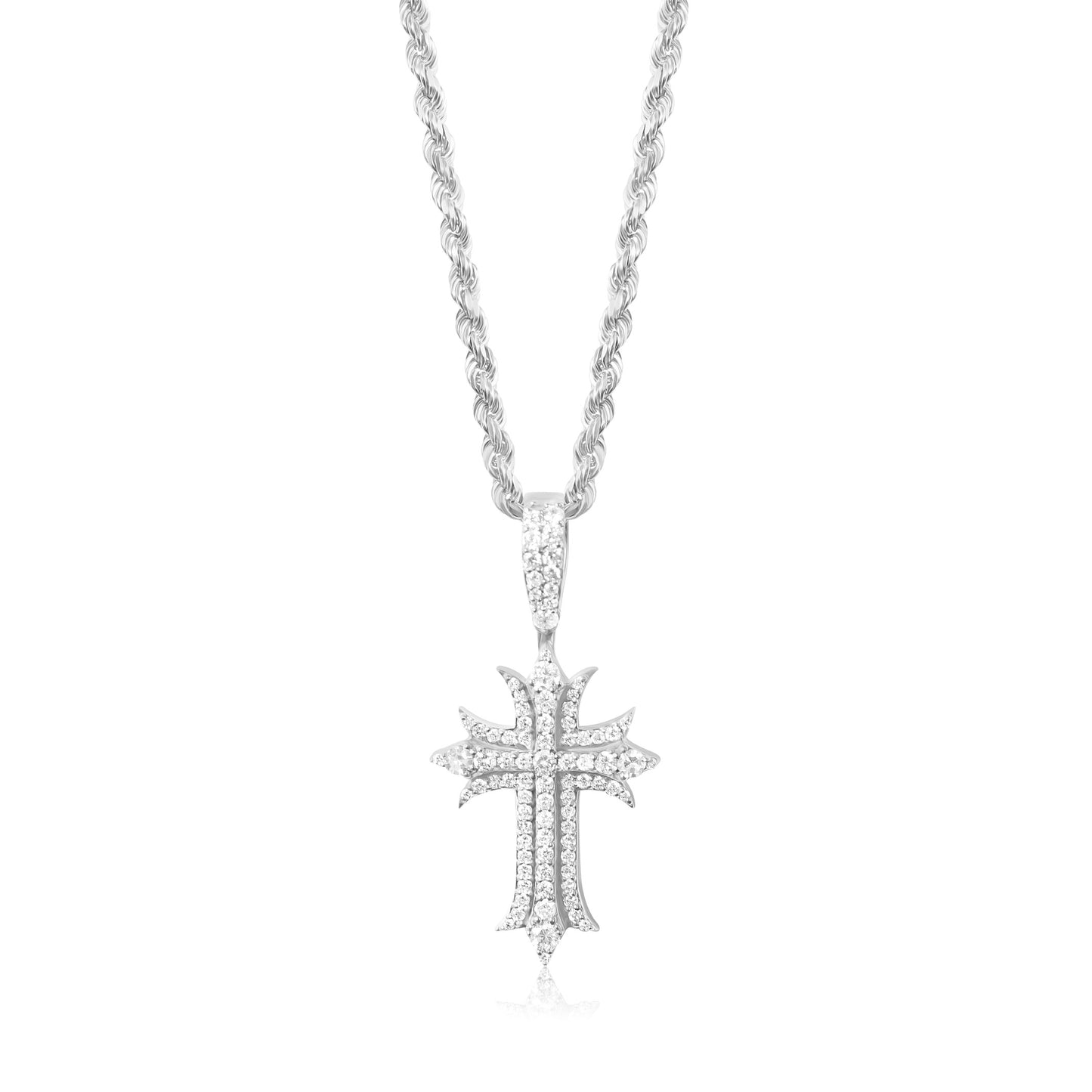 14K Spiked Diamond Cross Pendant (42mm Meduim)