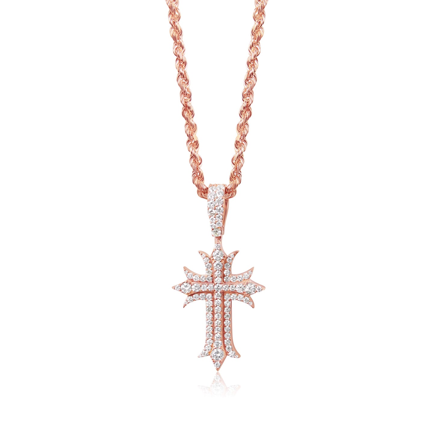 14K Spiked Diamond Cross Pendant (34mm Smaller)