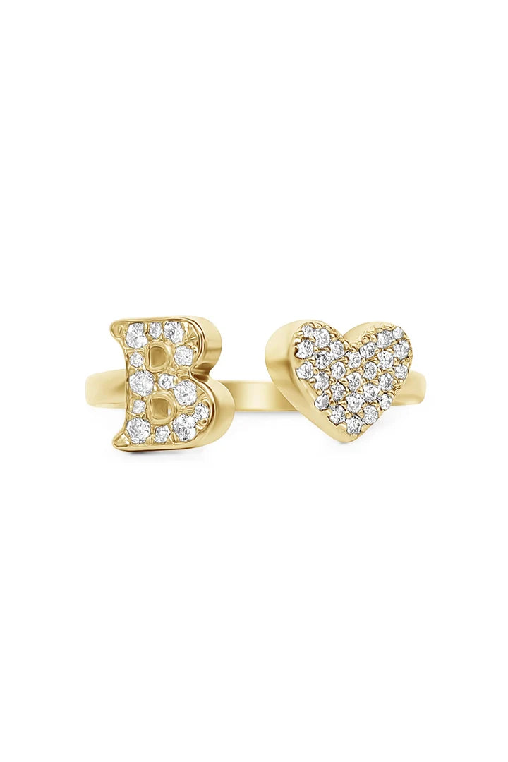 Gold Diamond Initial Ring Letter B
