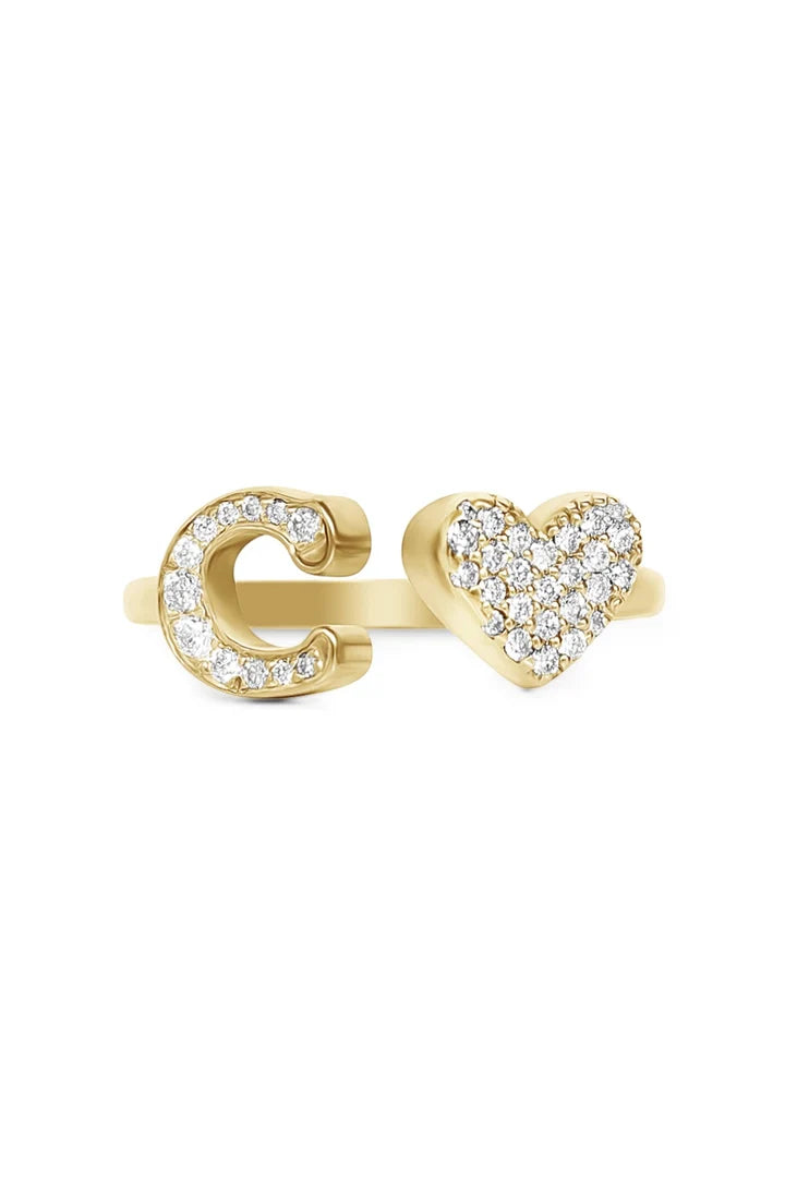 Gold Diamond Initial Ring Letter C