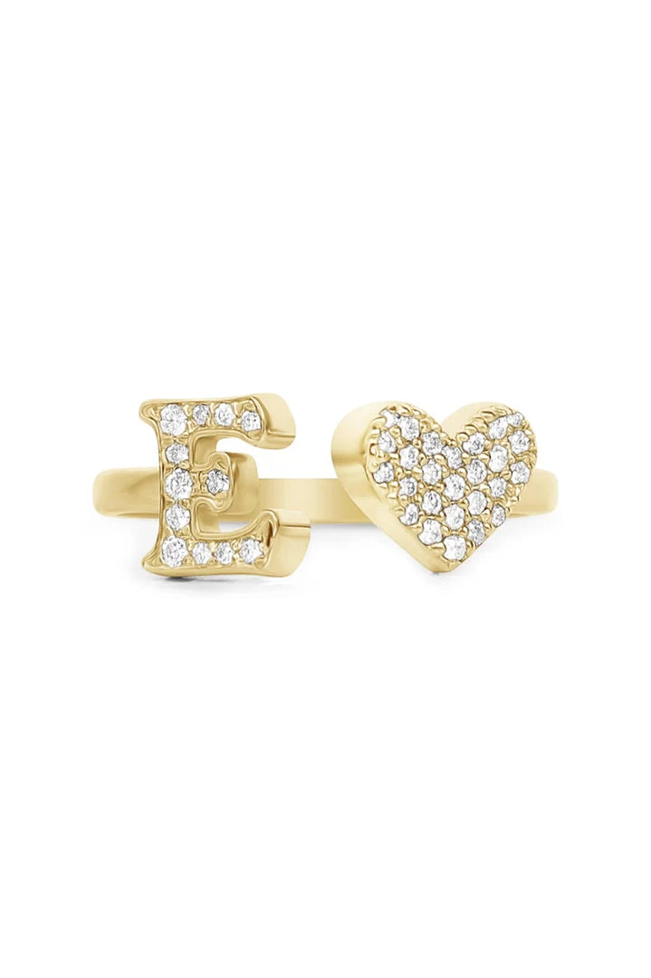 Gold Diamond Initial Ring Letter E