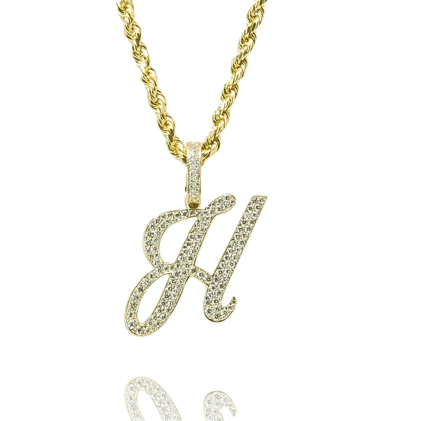 Gold Diamond Initial Pendant Letter H