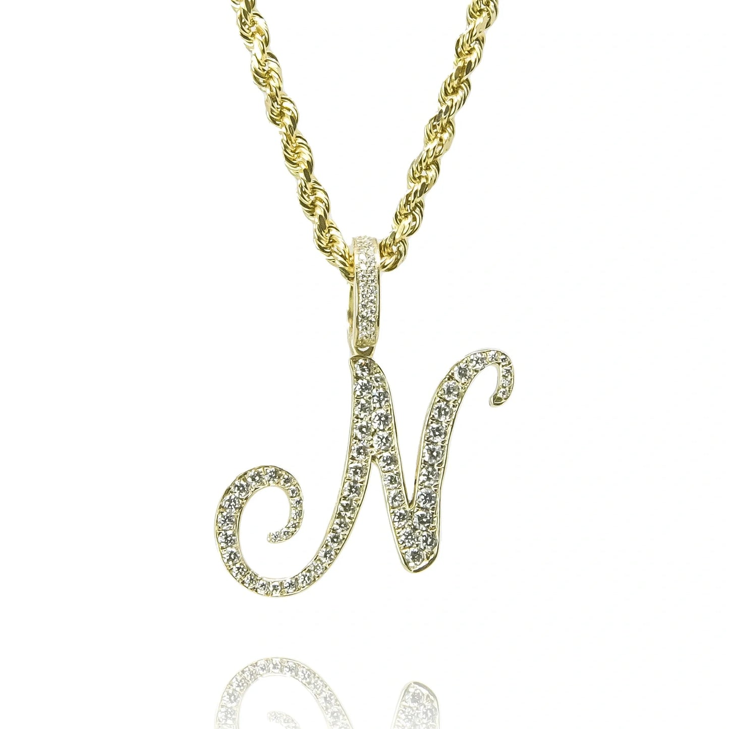 Gold Diamond Initial Pendant Letter N