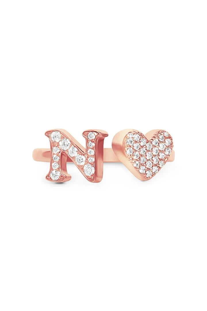 Gold Diamond Initial Ring Letter N