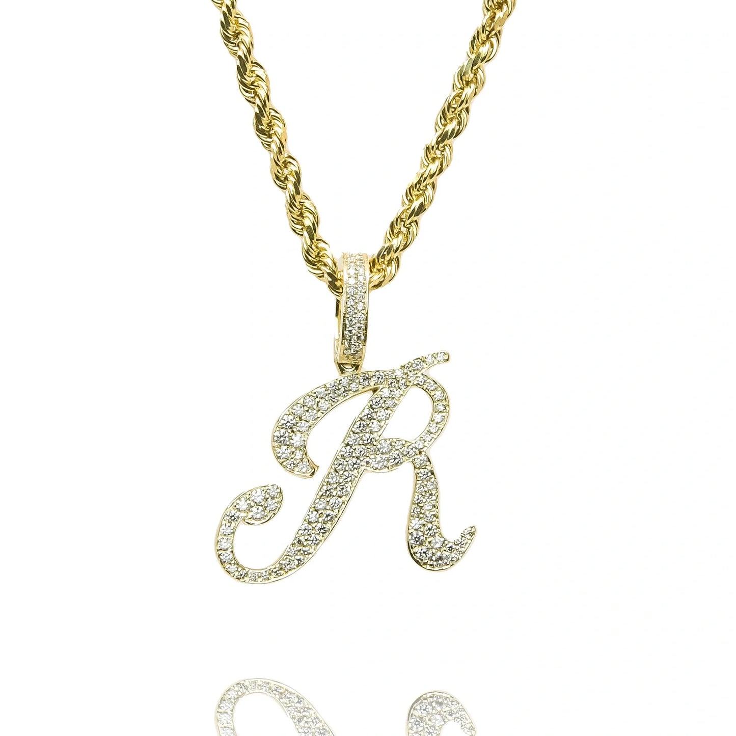 Gold Diamond Initial Pendant Letter R