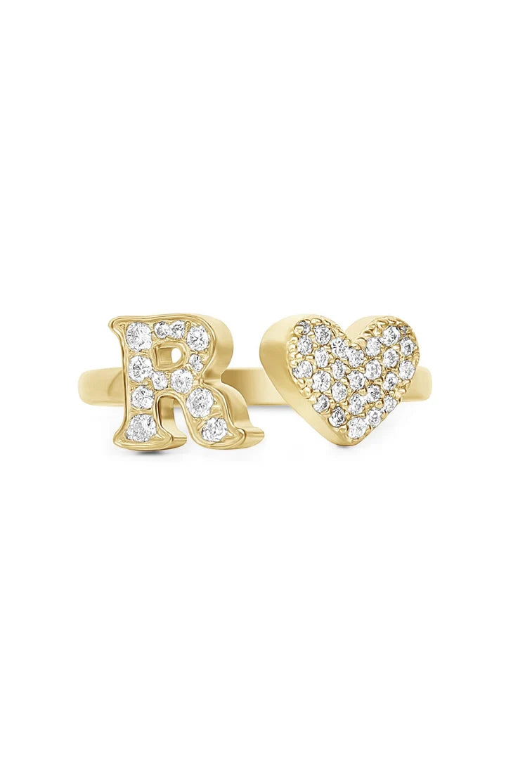 Gold Diamond Initial Ring Letter R