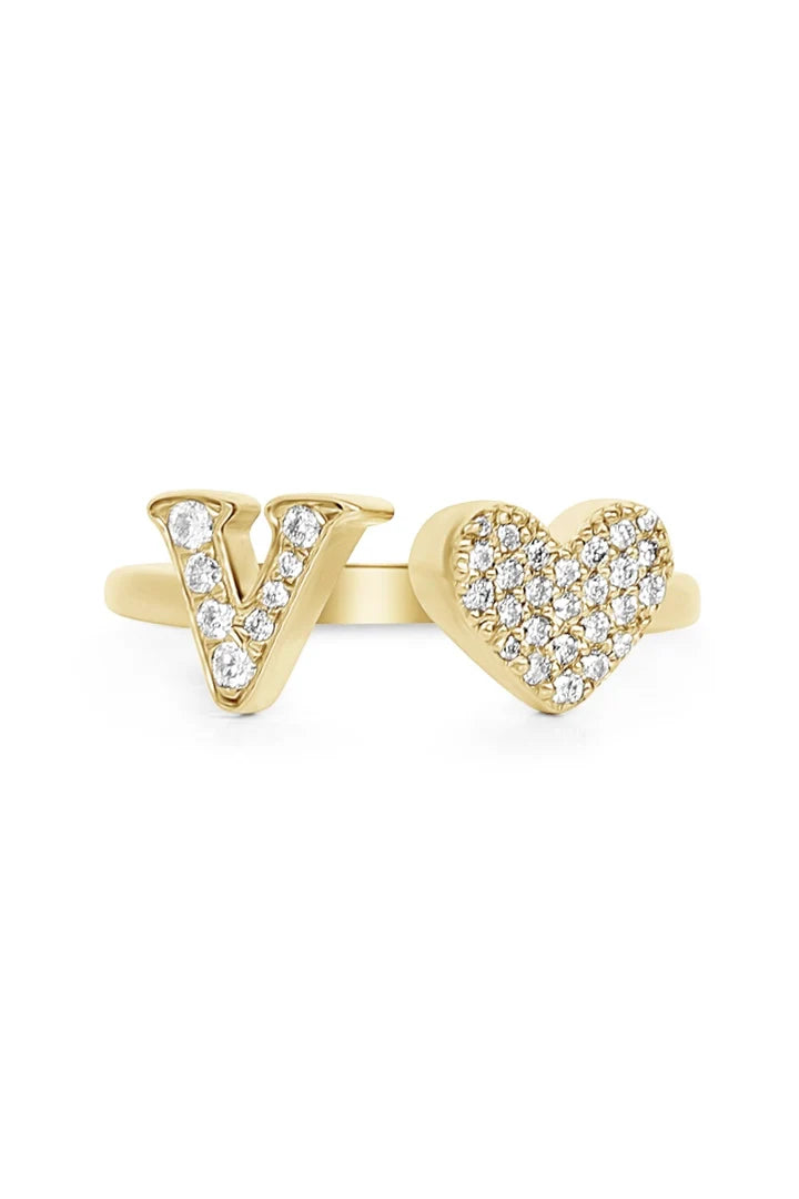 Gold Diamond Initial Ring Letter V