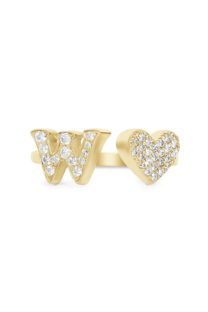 Gold Diamond Initial Ring Letter W