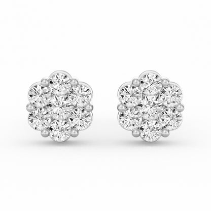 Lab Grown 7-Stone Cluster Flower Earrings 0.884 TCW