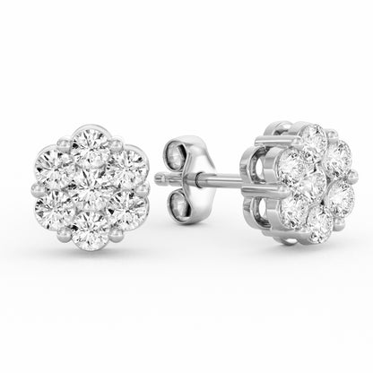 Lab Grown 7-Stone Cluster Flower Earrings 0.884 TCW