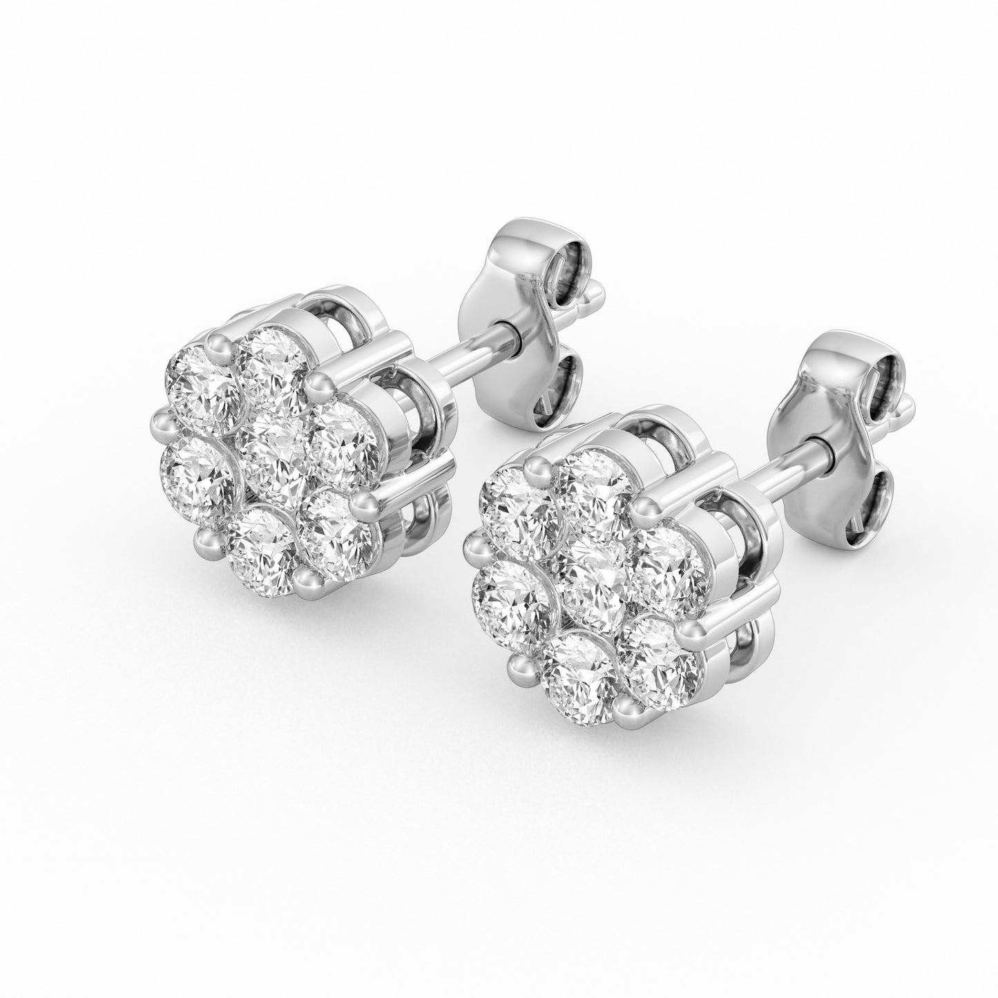 Lab Grown 7-Stone Cluster Flower Earrings 1.172 TCW