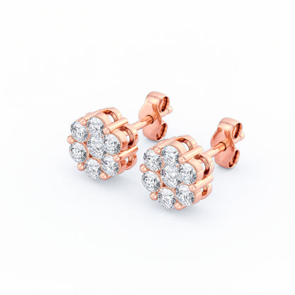Lab Grown 7-Stone Cluster Flower Earrings 0.884 TCW