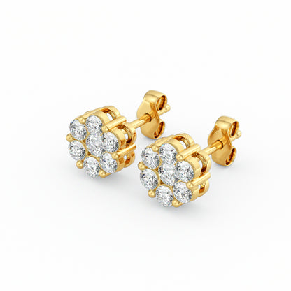 Lab Grown 7-Stone Cluster Flower Earrings 0.884 TCW