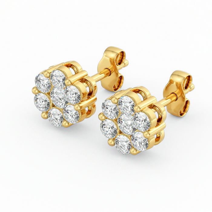 Lab Grown 7-Stone Cluster Flower Earrings 1.172 TCW