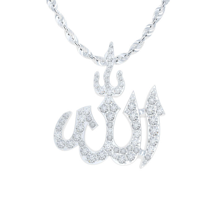 Allah Silver With Natural Diamonds Small