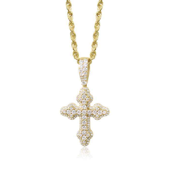 14K Budded Diamond Cross Pendant (31mm Smaller)