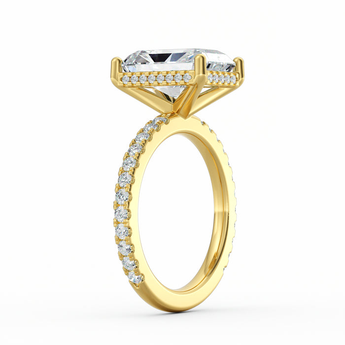 4 Carat Emerald Cut Diamond Engagement Ring, Pavé Diamond Band with Hidden Halo in 14K Yellow Gold Alternate View