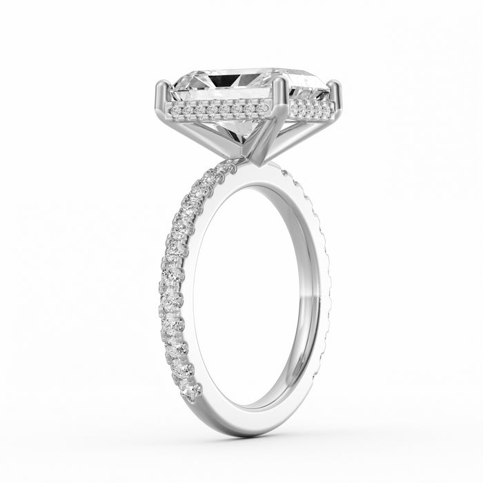 4 Carat Emerald Cut Diamond Engagement Ring, Pavé Diamond Band with Hidden Halo in 14K White Gold Alternate View