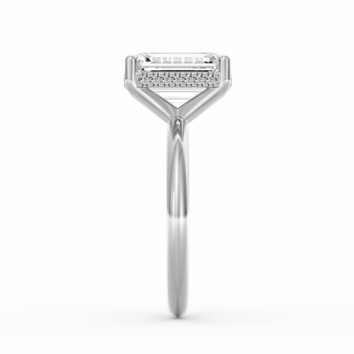 4 Carat Emerald Cut Diamond Engagement Ring, Solitaire Band with Hidden Halo in 14K White Gold
