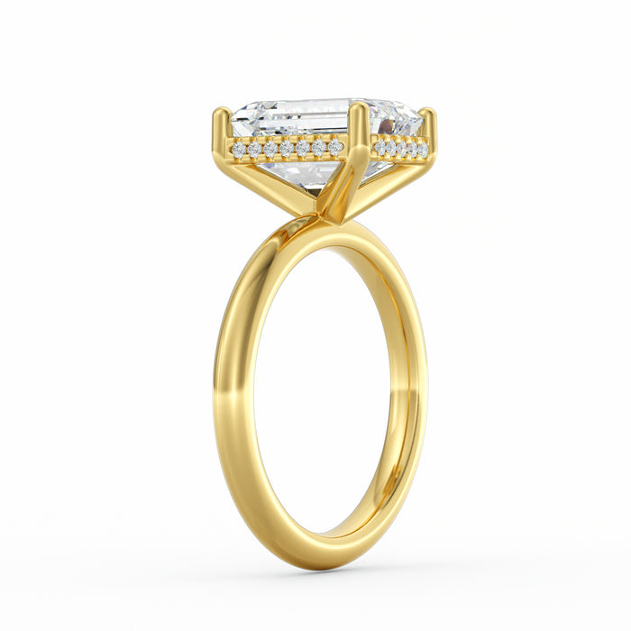 4 Carat Emerald Cut Diamond Engagement Ring, Solitaire Band with Hidden Halo in 14K Yellow Gold Alternate View