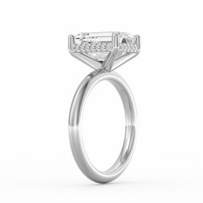 4 Carat Emerald Cut Diamond Engagement Ring, Solitaire Band with Hidden Halo in 14K White Gold
