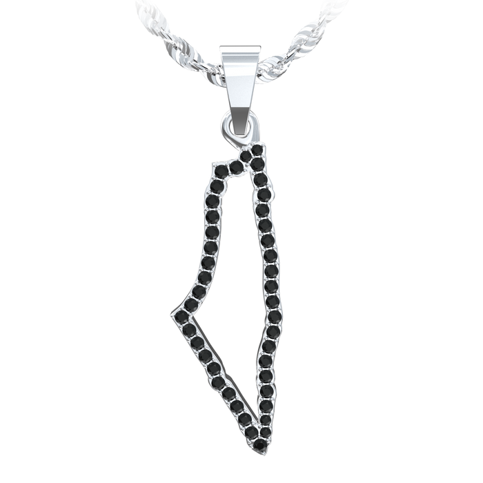 Palestine Silhouette Pendant Small with Black Diamonds