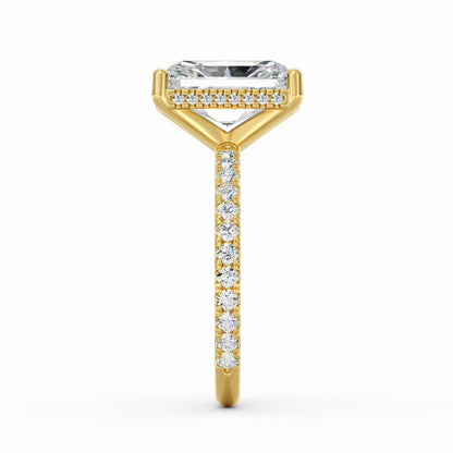 4 Carat Radiant Cut Diamond Engagement Ring, Pavé Diamond Band with Hidden Halo in 14K Yellow Gold