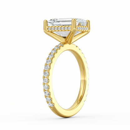 4 Carat Radiant Cut Diamond Engagement Ring, Pavé Diamond Band with Hidden Halo in 14K Yellow Gold