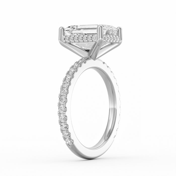 4 Carat Radiant Cut Diamond Engagement Ring, Pavé Diamond Band with Hidden Halo in 14K White Gold Alternate View