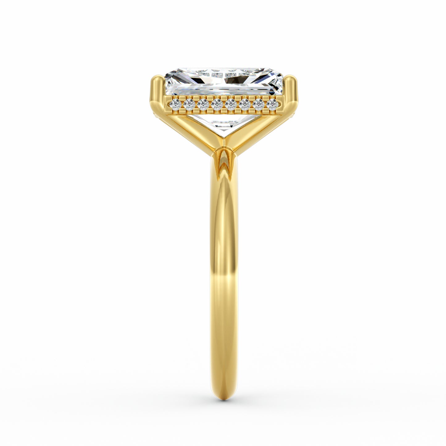 4 Carat Radiant Cut Diamond Engagement Ring, Solitaire Band with Hidden Halo in 14K Yellow Gold