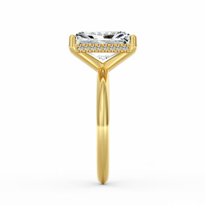 4 Carat Radiant Cut Diamond Engagement Ring, Solitaire Band with Hidden Halo in 14K Yellow Gold