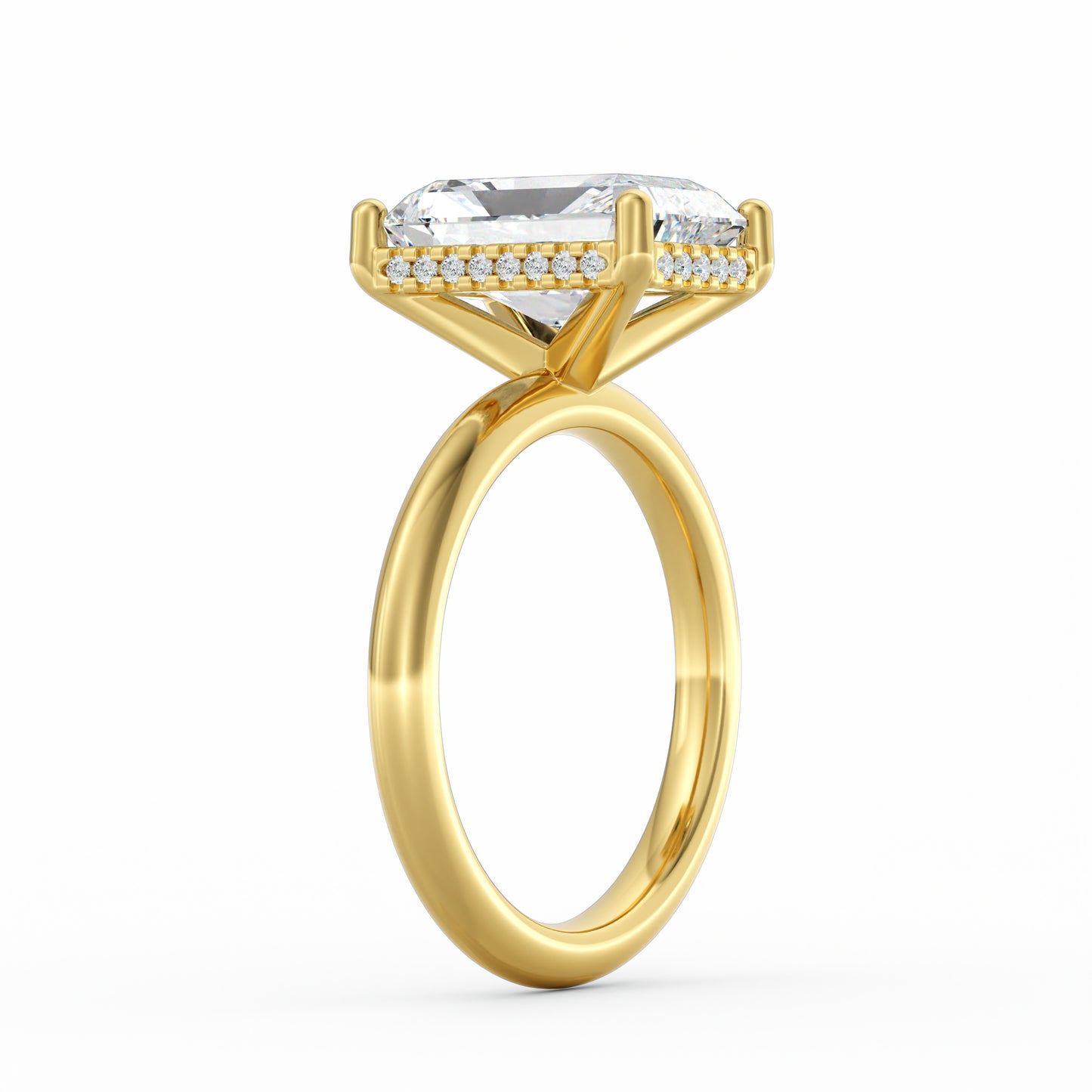 4 Carat Radiant Cut Diamond Engagement Ring, Solitaire Band with Hidden Halo in 14K Yellow Gold