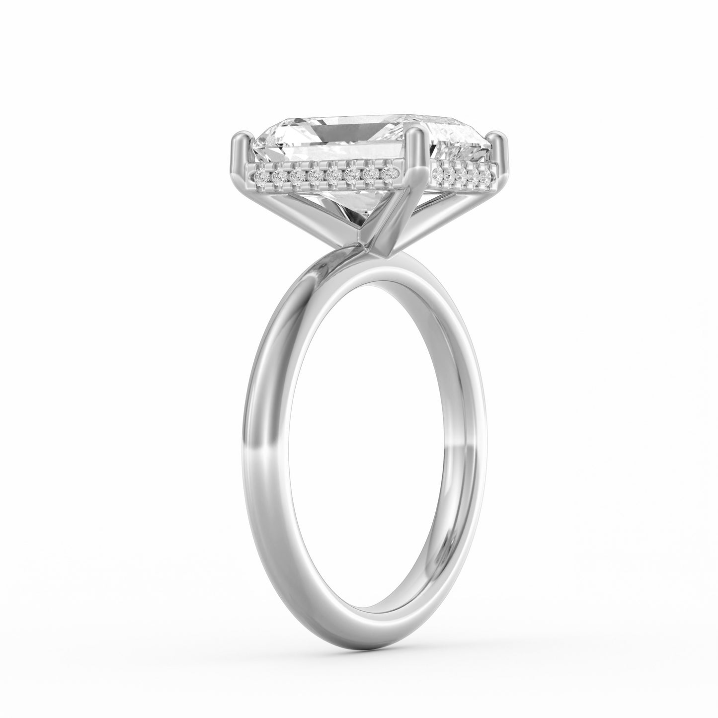 4 Carat Radiant Cut Diamond Engagement Ring, Solitaire Band with Hidden Halo in 14K White Gold