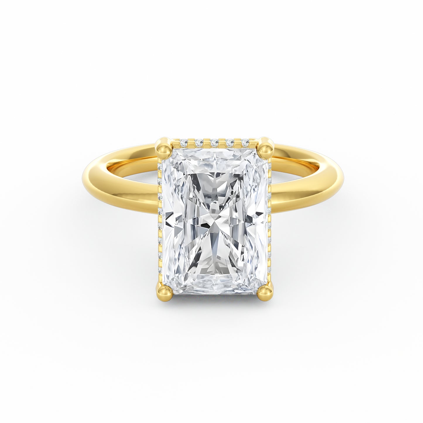 4 Carat Radiant Cut Diamond Engagement Ring, Solitaire Band with Hidden Halo in 14K Yellow Gold
