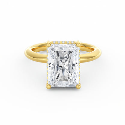 4 Carat Radiant Cut Diamond Engagement Ring, Solitaire Band with Hidden Halo in 14K Yellow Gold