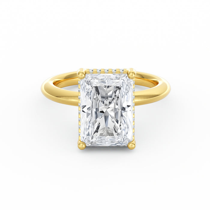 4 Carat Radiant Cut Diamond Engagement Ring, Solitaire Band with Hidden Halo in 14K Yellow Gold