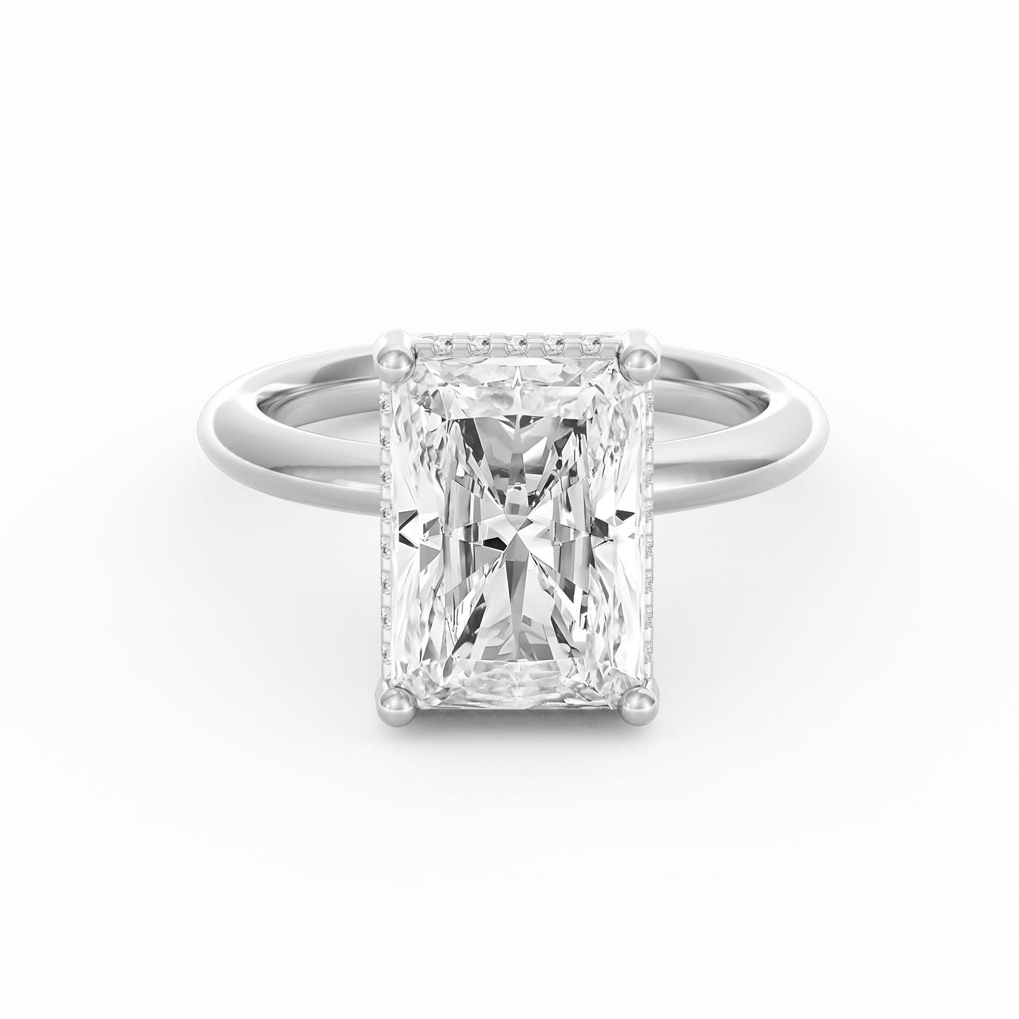 4 Carat Radiant Cut Diamond Engagement Ring, Solitaire Band with Hidden Halo in 14K White Gold