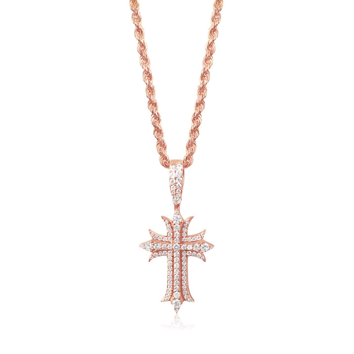 14K Spiked Diamond Cross Pendant (42mm Meduim)