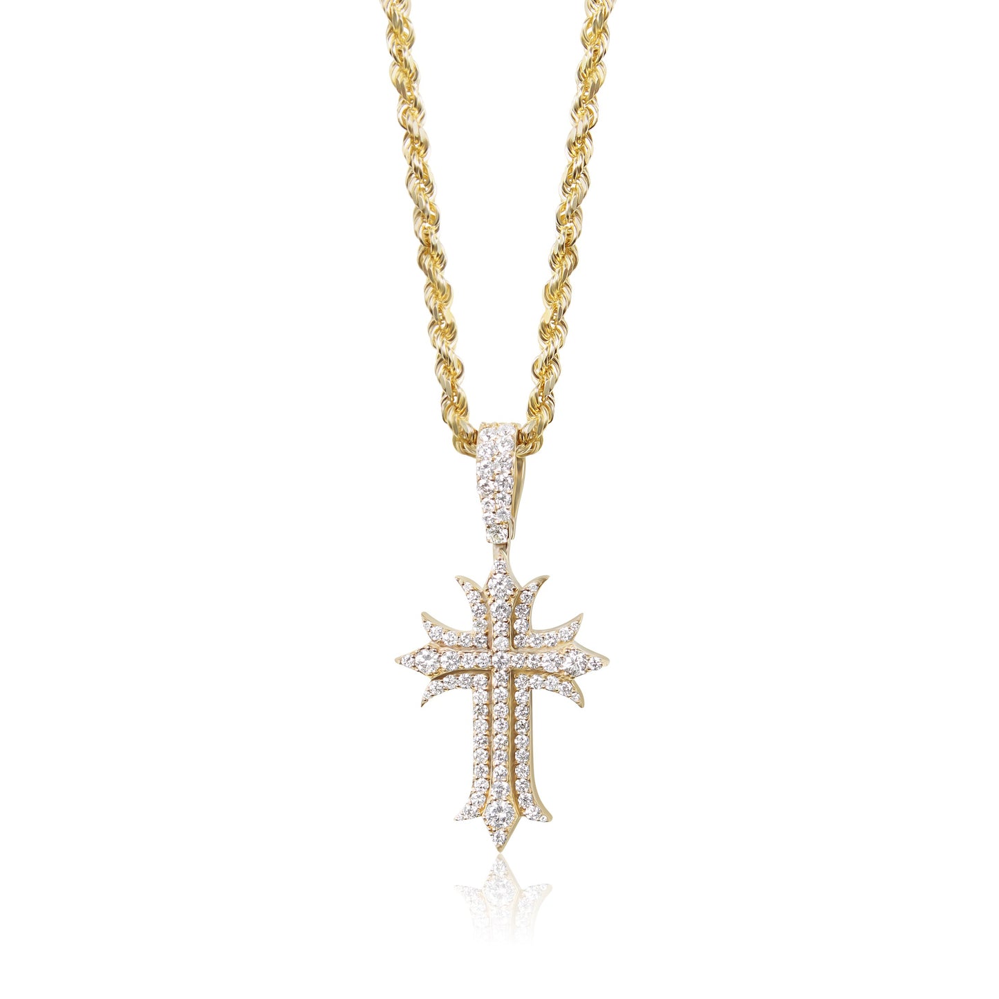 14K Spiked Diamond Cross Pendant (34mm Smaller)