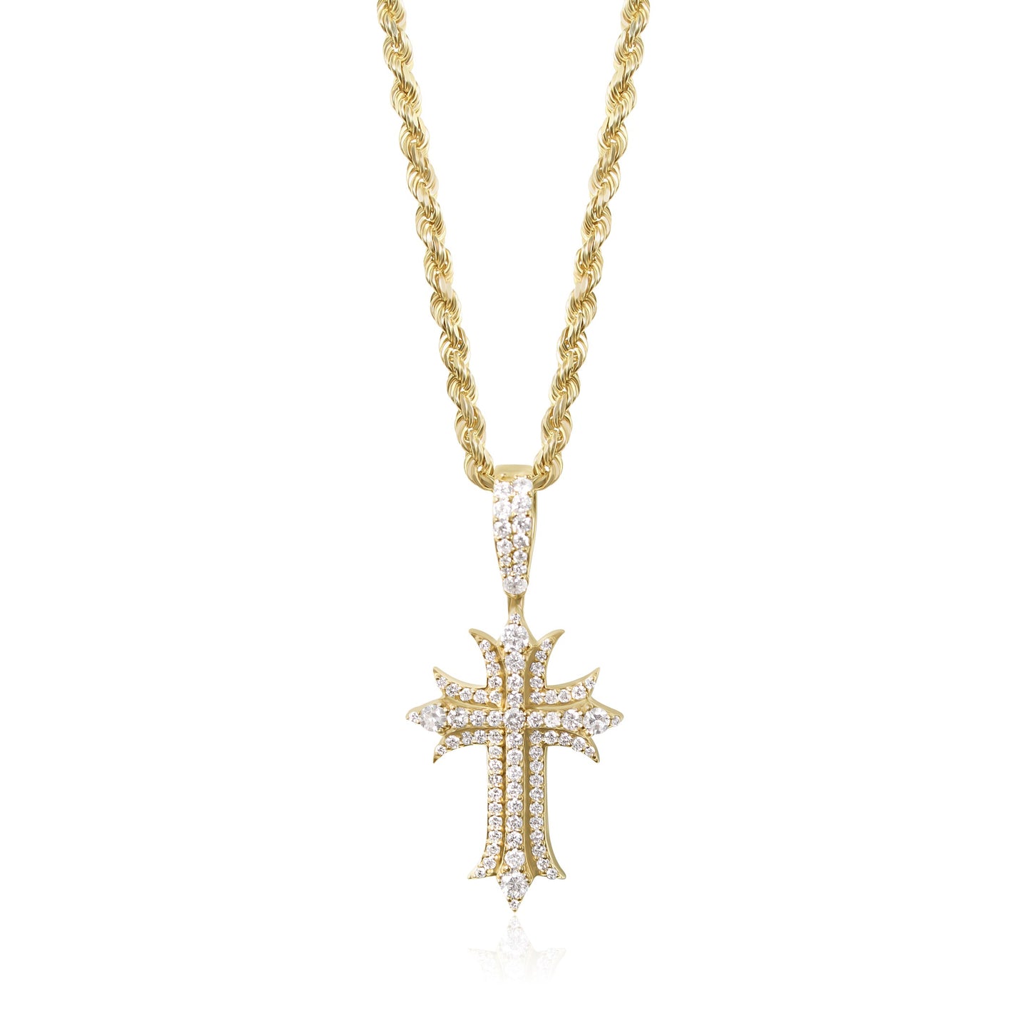 14K Spiked Diamond Cross Pendant (42mm Meduim)