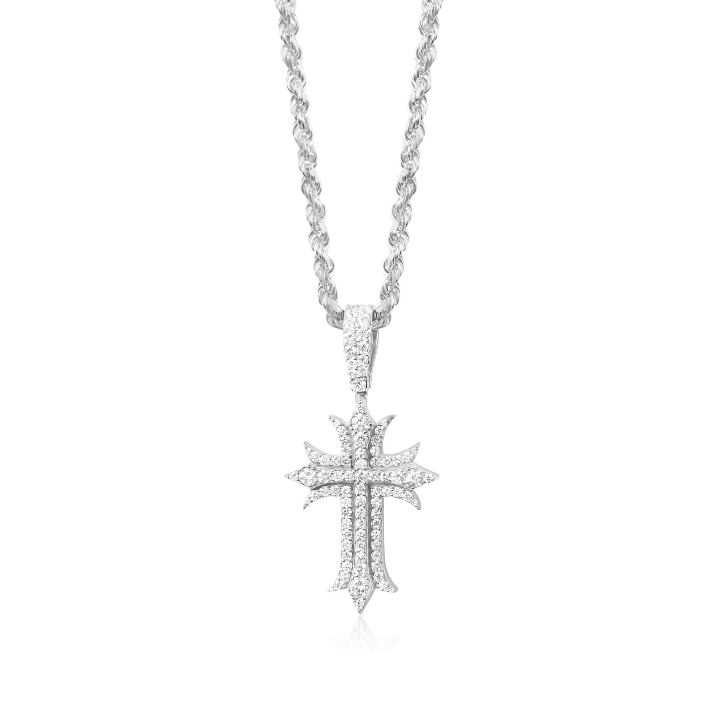 14K Spiked Diamond Cross Pendant (34mm Smaller)