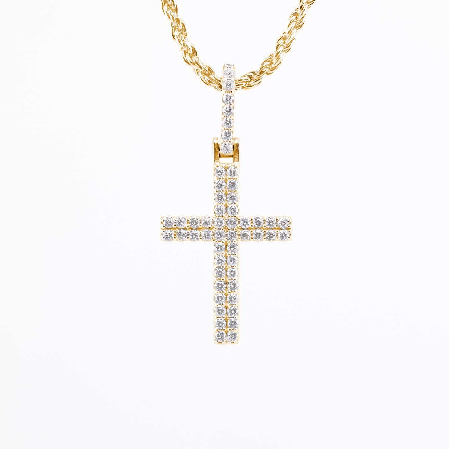 14K Two Row Diamond Cross Pendant (31mm Smaller)