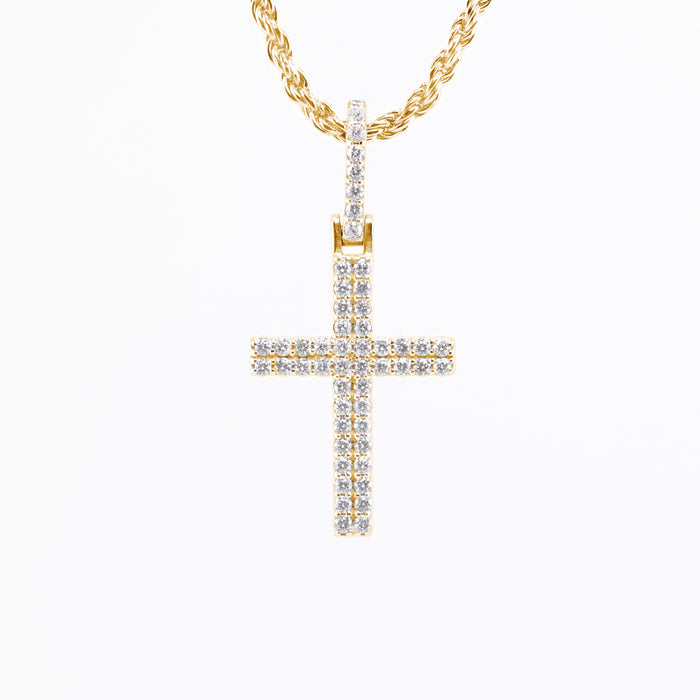 14K Two Row Diamond Cross Pendant (31mm Smaller) Alternate View