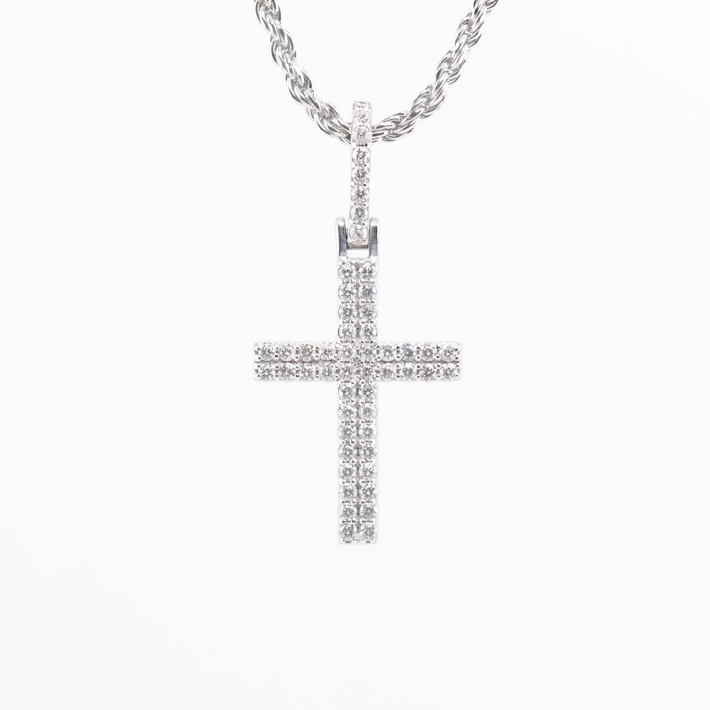 14K Two Row Diamond Cross Pendant (31mm Smaller)