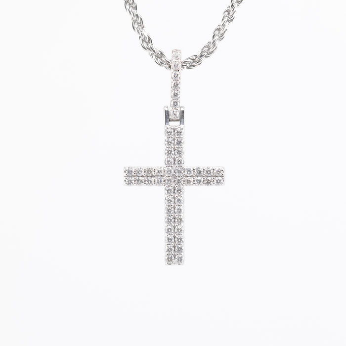14K Two Row Diamond Cross Pendant (31mm Smaller)