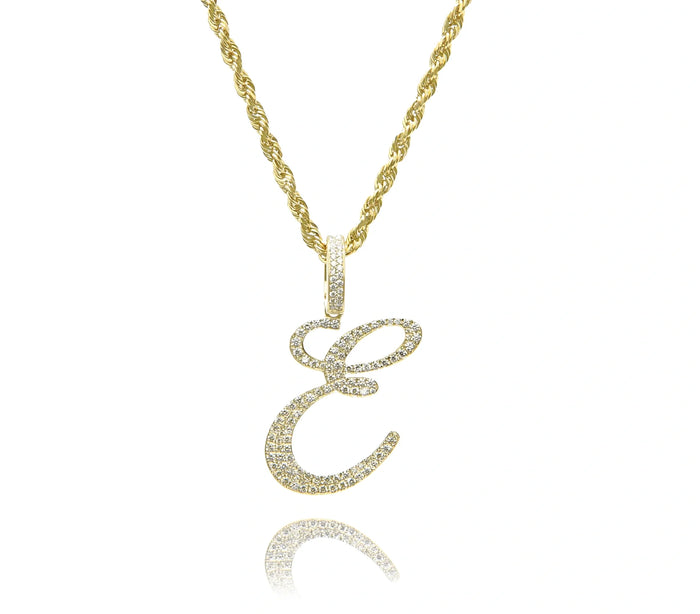 Gold Diamond Initial Pendant Letter E